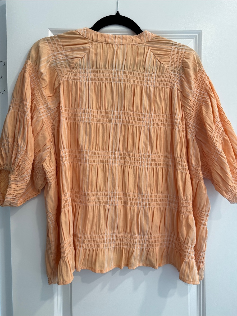 Ellison Peach Ruched Button-Front Peasant Top - Picture 3 of 3
